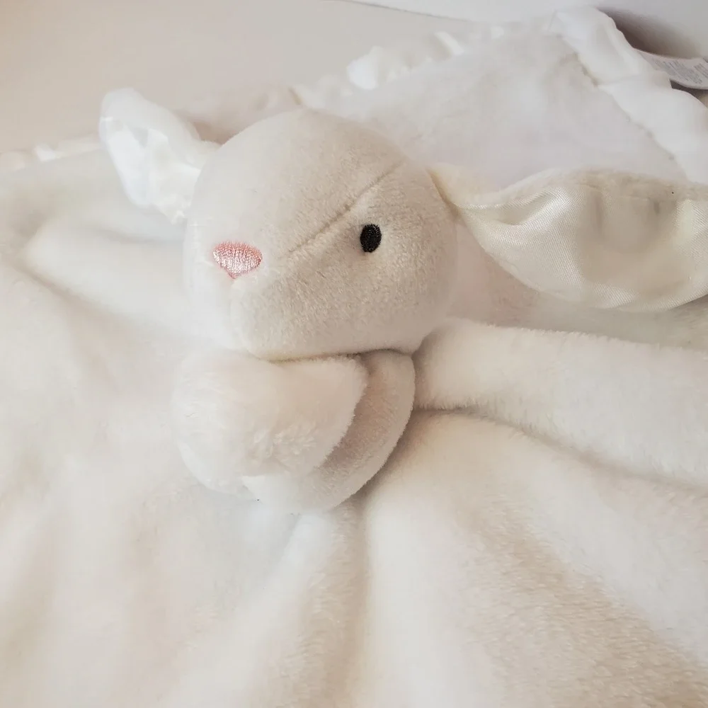 Carters White Bunny Rabbit Lovey Security Blanket Easter Floral Spring Satin Bab